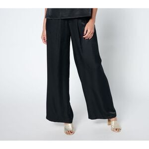 Wide Leg Satin Pants - Black